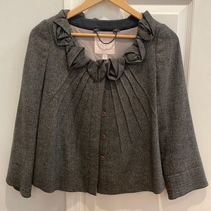 Rebecca Taylor Womens Size 0 Gray Wool Blend Three-Quarter Sleeve Jacket